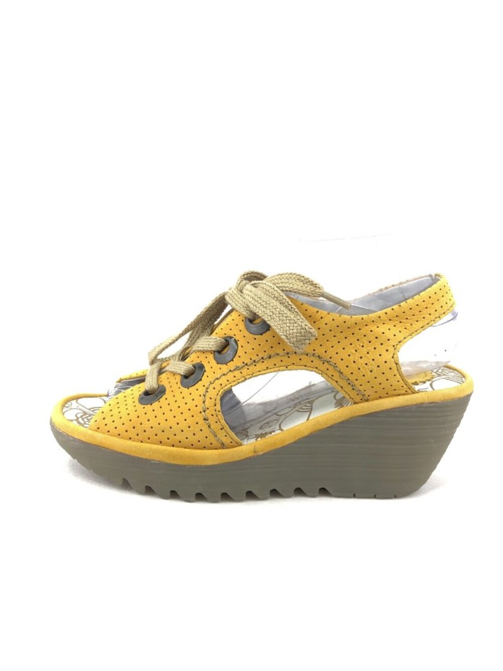 Fly London Ylva Yellow Leather Wedge Sandals EUR 38